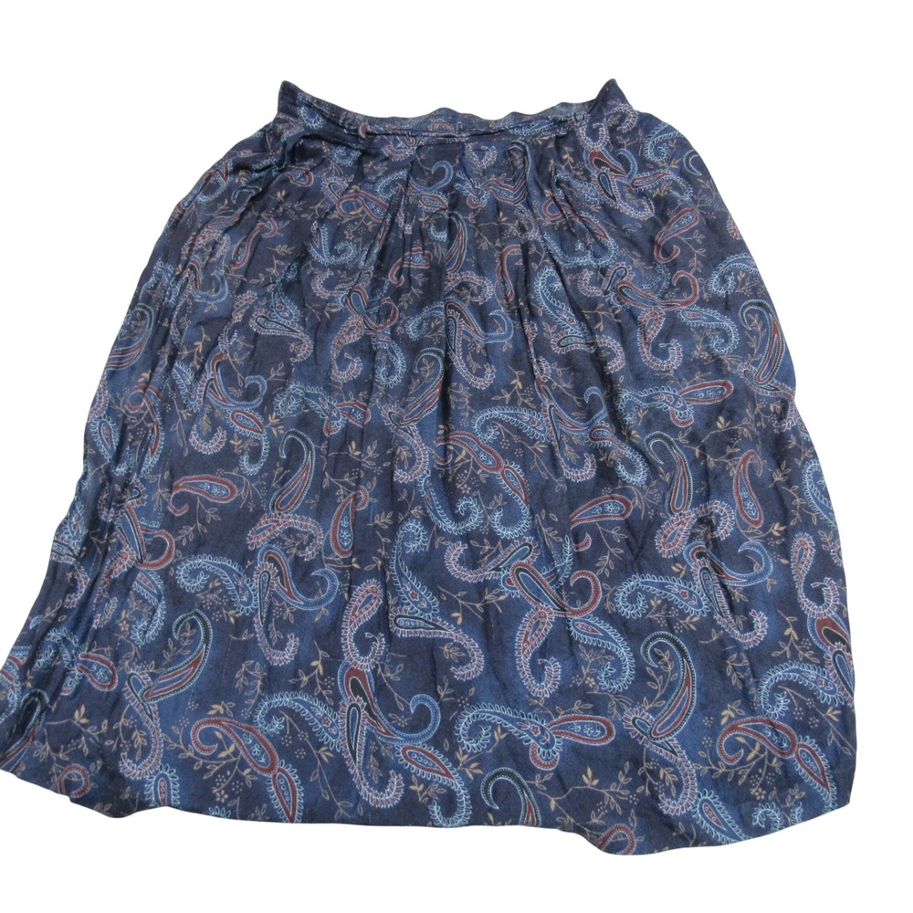 Sage Harbor Navy Paisley Rayon Midi Skirt Womens XL Elastic Waist Pleated F03098
